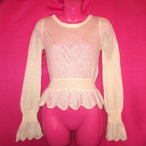 cottagecore vintage peach scallop sheer sweater peplum top size xs extra small